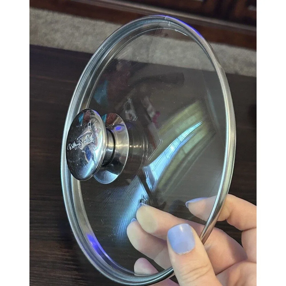 Wolfgang Puck 7.5” Tempered Glass Replacement Lid Only Stainless Steel Rim Knob